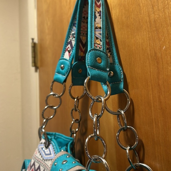 Turquoise studded, concealed shoulder bag - Picture 5 of 11